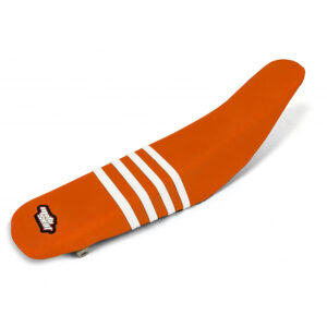 MOTO SEAT, SEAT COVER STRIPES, WHITE ORANGE KTM 85 SX